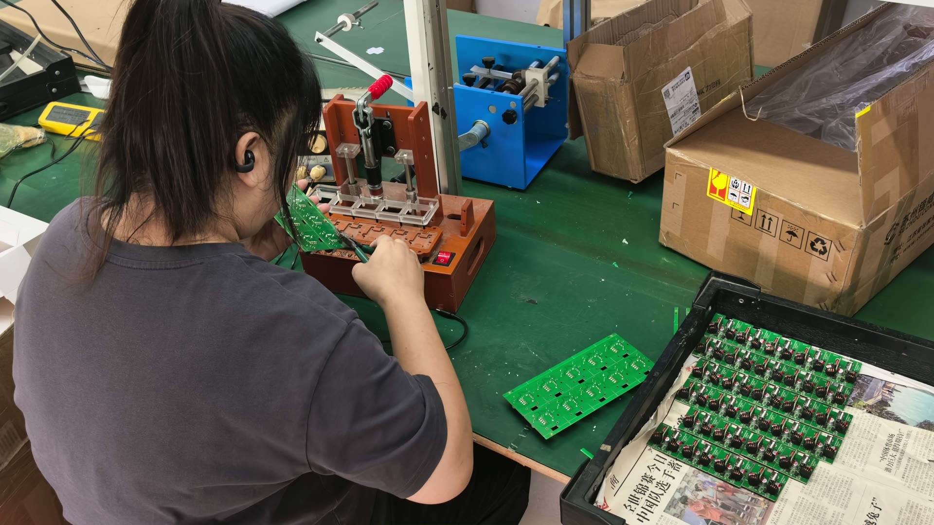 PCB tested on a dedicated test fixture